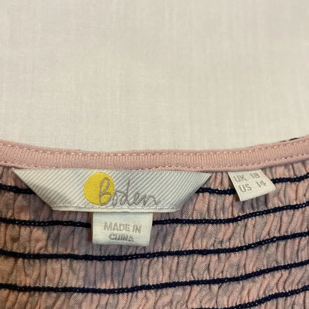 Boden Smocked Bodice Blouson Top Puff Sleeve Pink Floral Size 14